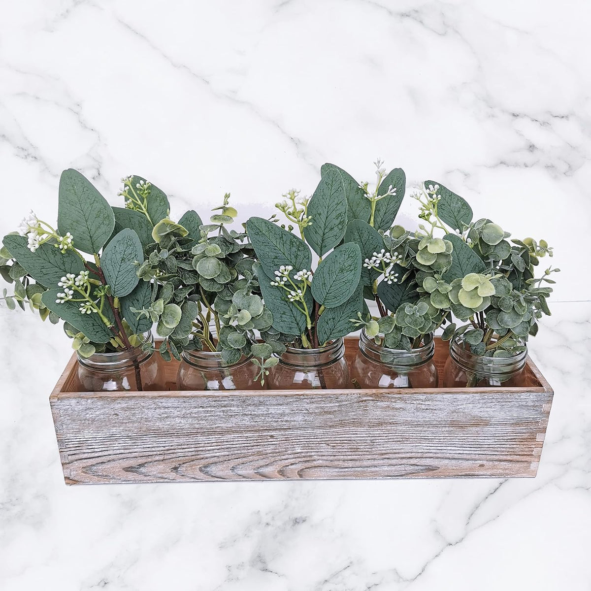 20 Pcs Mixed Artificial Oval Eucalyptus Leaves Bulk with White Seeds Stems and Spray for Vase Floral Wreath Bouquets Wedding Greenery Decoration