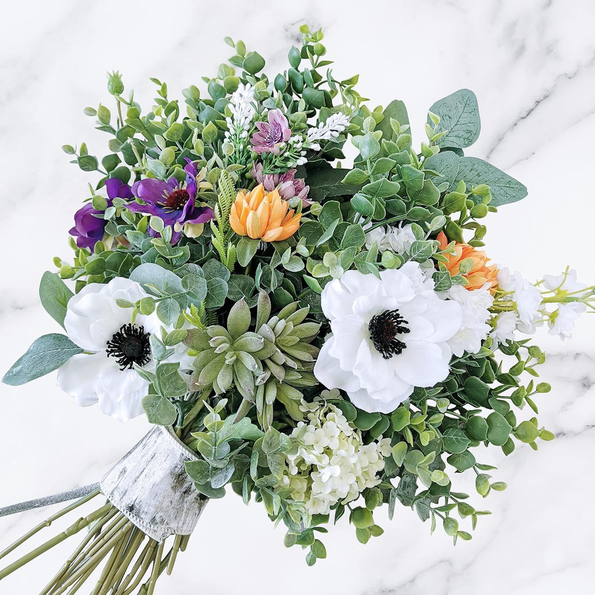 20 Pcs Mixed Artificial Oval Eucalyptus Leaves Bulk with White Seeds Stems and Spray for Vase Floral Wreath Bouquets Wedding Greenery Decoration