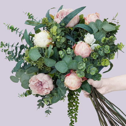 20 Pcs Mixed Artificial Oval Eucalyptus Leaves Bulk with White Seeds Stems and Spray for Vase Floral Wreath Bouquets Wedding Greenery Decoration