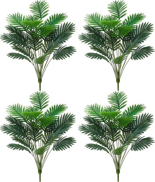 18 Leaf Large Areca Palm Artificial Plant | 4 Packs UV Resistant Faux Palm Tree Leaves Tropical Greenery for Home Office Party Decor Indoor Outdoor