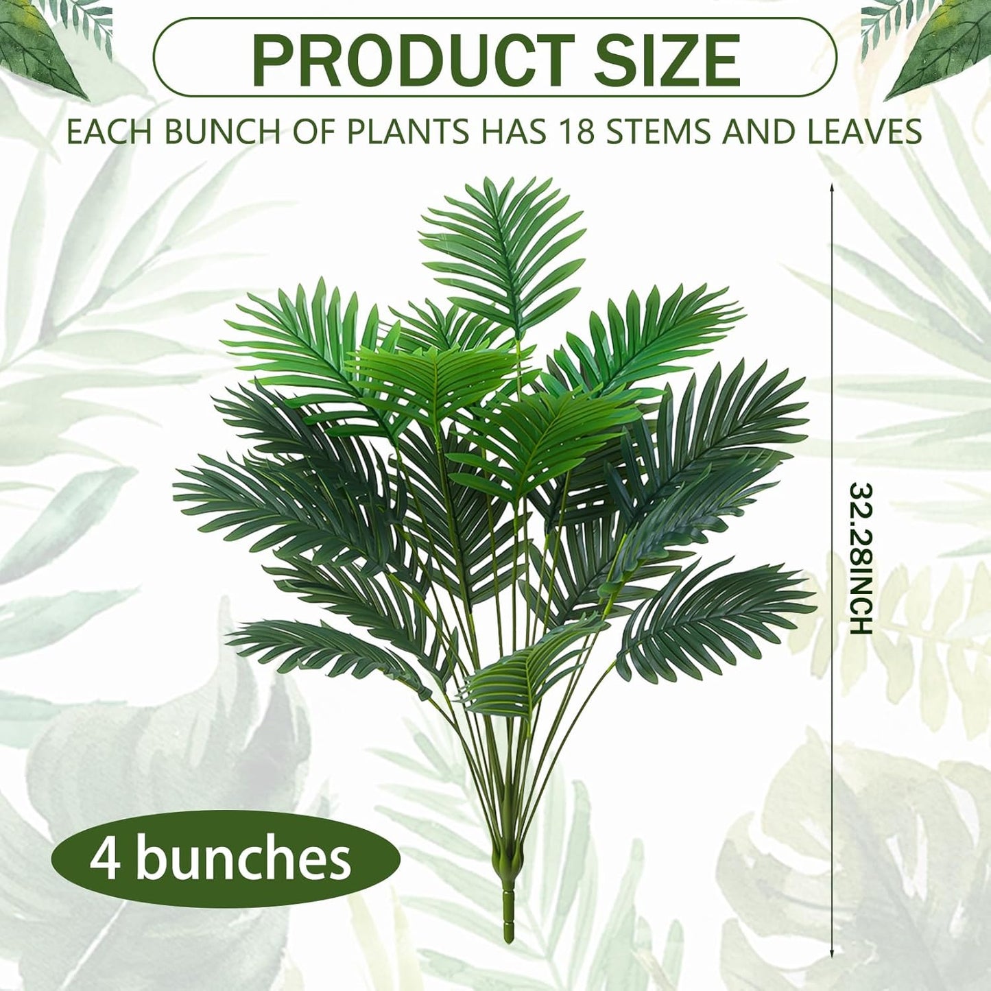 18 Leaf Large Areca Palm Artificial Plant | 4 Packs UV Resistant Faux Palm Tree Leaves Tropical Greenery for Home Office Party Decor Indoor Outdoor