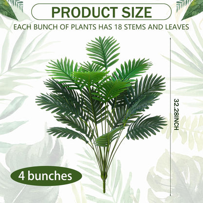 18 Leaf Large Areca Palm Artificial Plant | 4 Packs UV Resistant Faux Palm Tree Leaves Tropical Greenery for Home Office Party Decor Indoor Outdoor