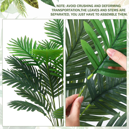 18 Leaf Large Areca Palm Artificial Plant | 4 Packs UV Resistant Faux Palm Tree Leaves Tropical Greenery for Home Office Party Decor Indoor Outdoor