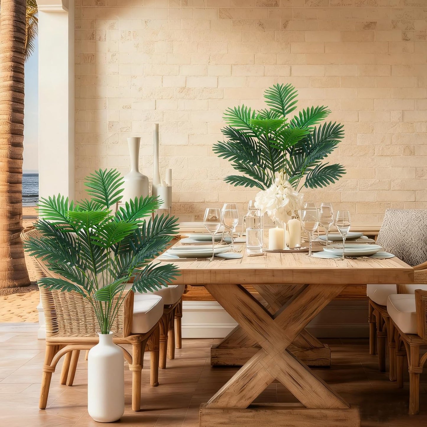 18 Leaf Large Areca Palm Artificial Plant | 4 Packs UV Resistant Faux Palm Tree Leaves Tropical Greenery for Home Office Party Decor Indoor Outdoor