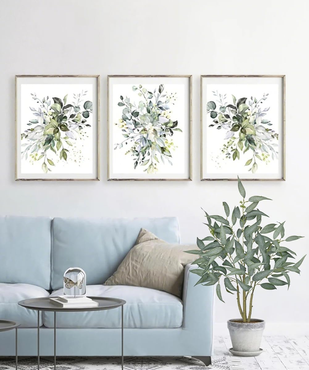 Eucalyptus Trees Artificial Indoor - 3FT Tall Faux Eucalyptus Plants in White Planter, Fake Plant Décor for Farmhouse Bedroom Office Room Hallway Decoration