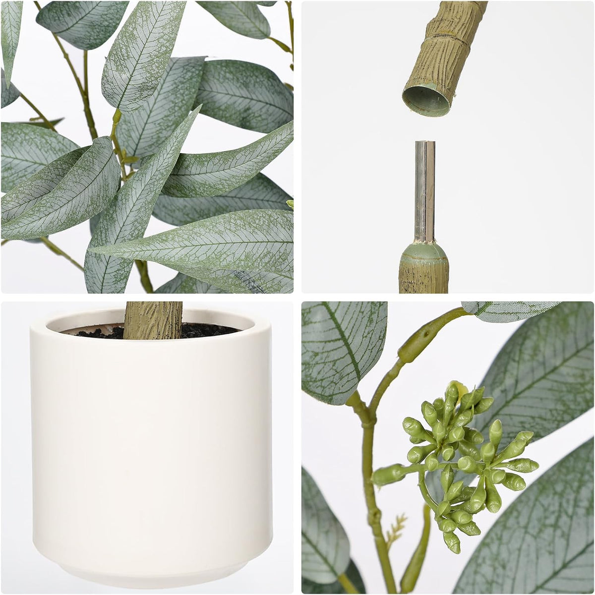 Eucalyptus Trees Artificial Indoor - 3FT Tall Faux Eucalyptus Plants in White Planter, Fake Plant Décor for Farmhouse Bedroom Office Room Hallway Decoration