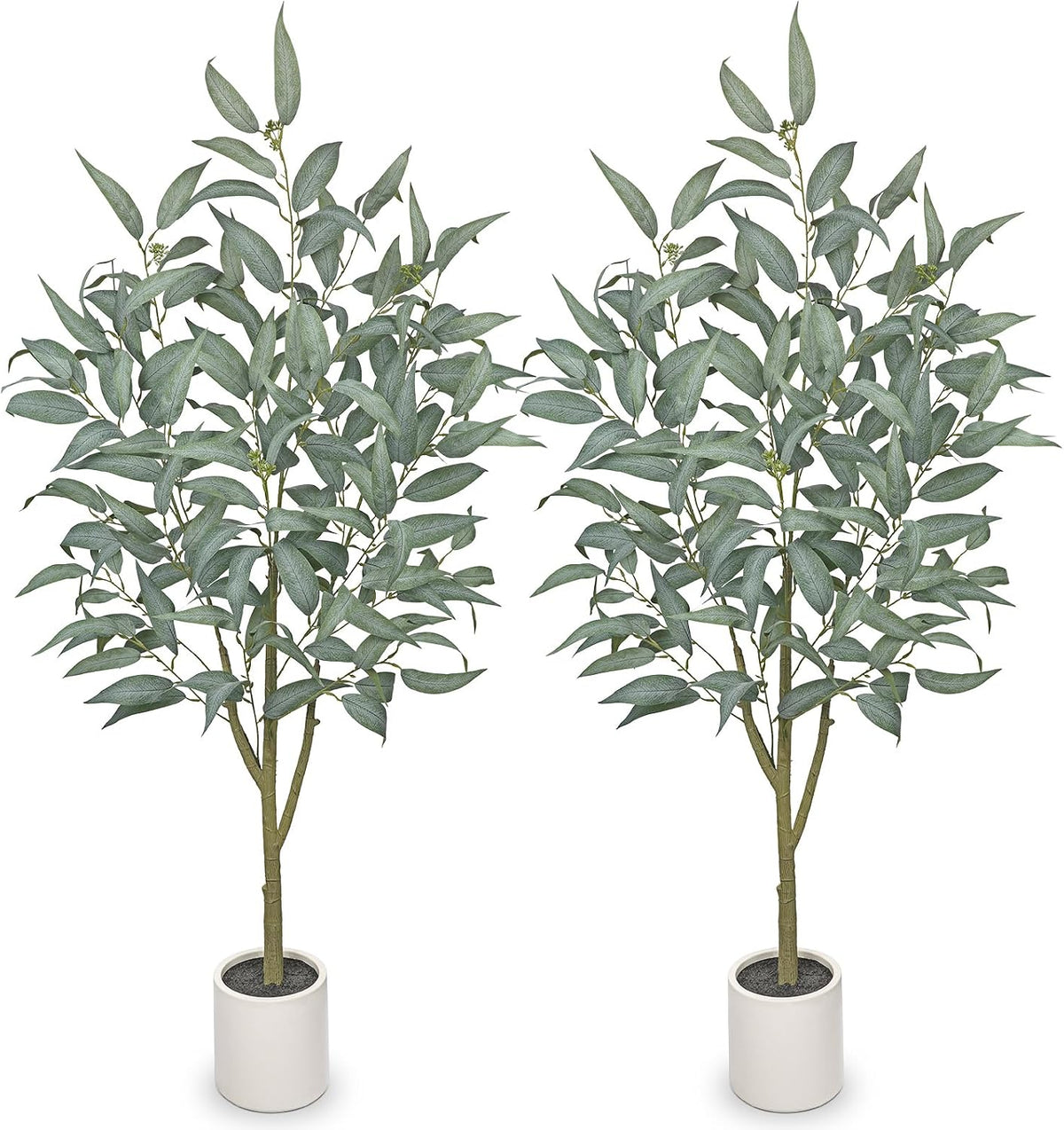Eucalyptus Trees Artificial Indoor - 3FT Tall Faux Eucalyptus Plants in White Planter, Fake Plant Décor for Farmhouse Bedroom Office Room Hallway Decoration