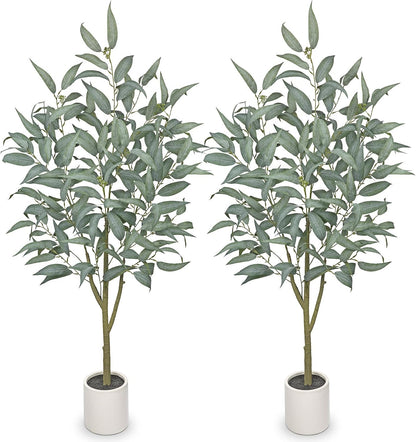 Eucalyptus Trees Artificial Indoor - 3FT Tall Faux Eucalyptus Plants in White Planter, Fake Plant Décor for Farmhouse Bedroom Office Room Hallway Decoration