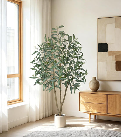 Eucalyptus Trees Artificial Indoor - 3FT Tall Faux Eucalyptus Plants in White Planter, Fake Plant Décor for Farmhouse Bedroom Office Room Hallway Decoration