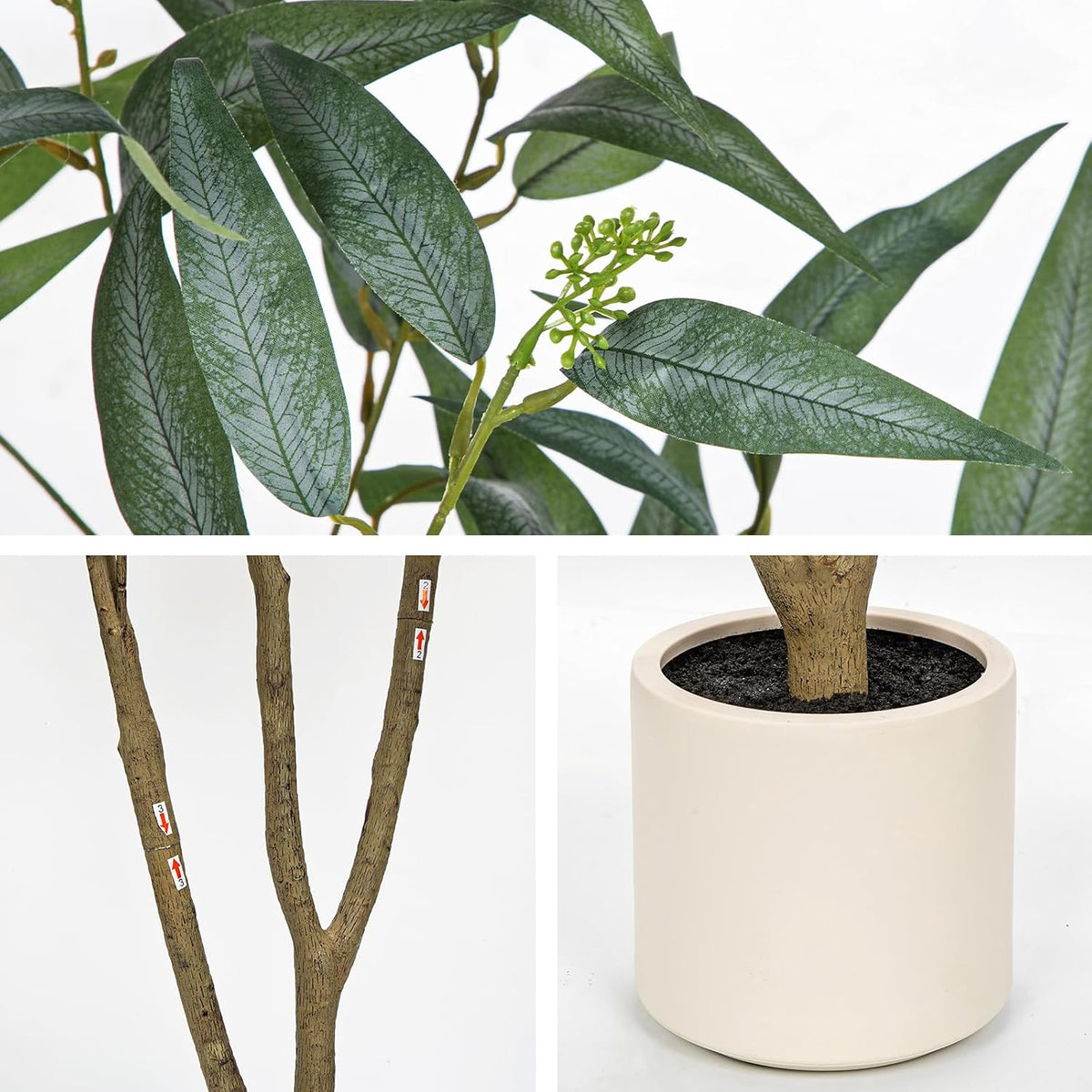Eucalyptus Trees Artificial Indoor - 3FT Tall Faux Eucalyptus Plants in White Planter, Fake Plant Décor for Farmhouse Bedroom Office Room Hallway Decoration
