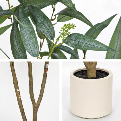 Eucalyptus Trees Artificial Indoor - 3FT Tall Faux Eucalyptus Plants in White Planter, Fake Plant Décor for Farmhouse Bedroom Office Room Hallway Decoration