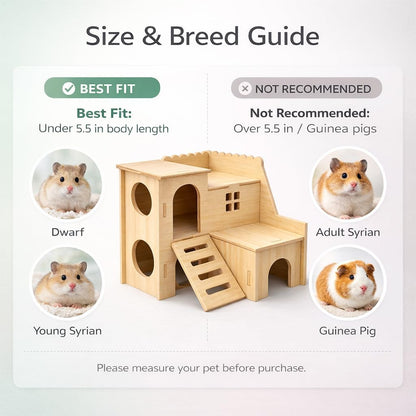 Tiny Hamster Maze Wood House Fun Slide House Double-Decker Hut for Dwarf Gerbil Mouse Mice Rat Small Animals(Only for Small Hamster)