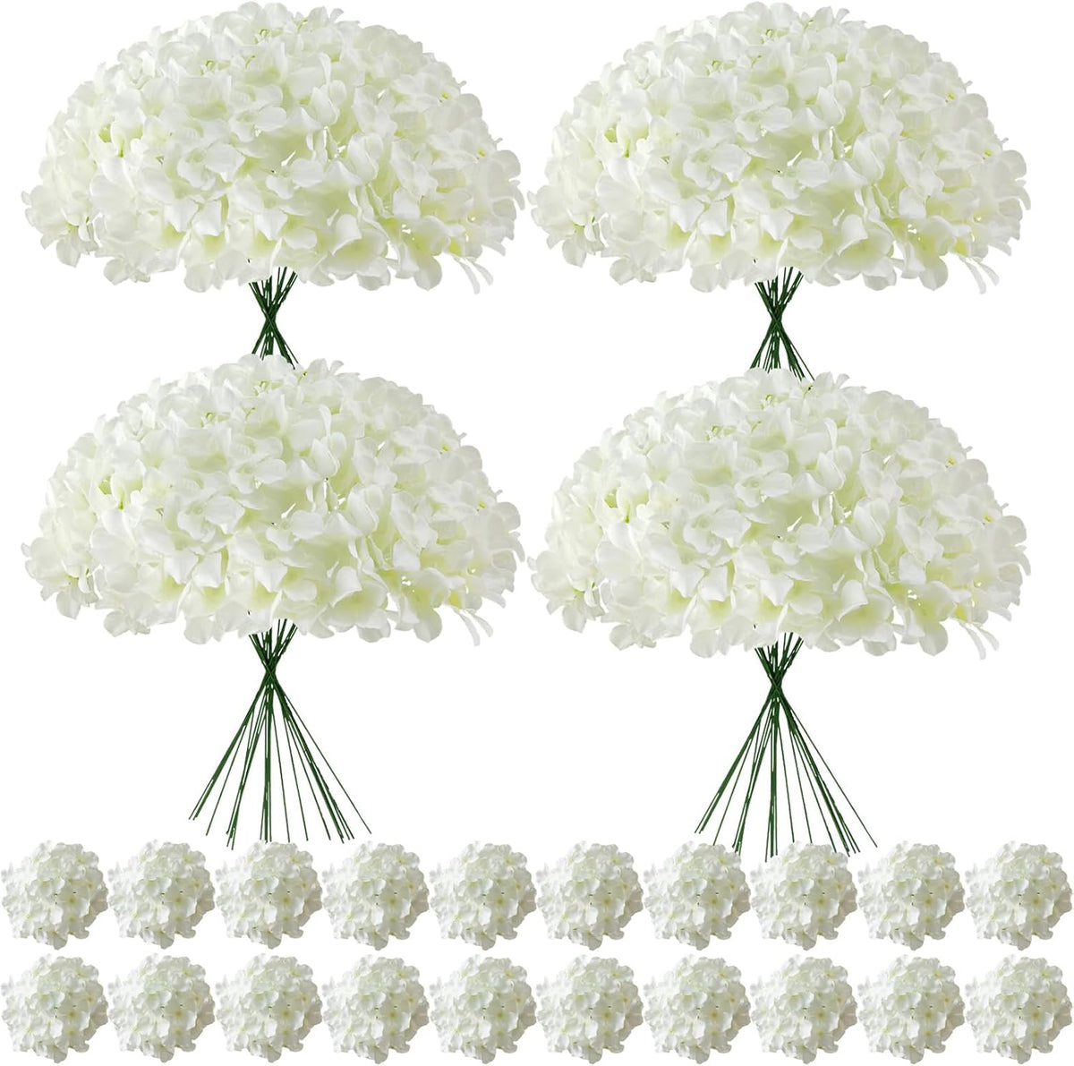 Faux White Hydrangea Artificial Flowers Bulk, Fake Silk Hydrangea Flowers Heads with Stems for Wedding Decorations Garden Party Baby Shower Porch Home Decor Table Centerpieces