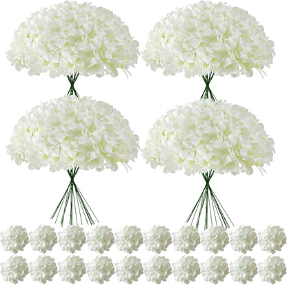 Faux White Hydrangea Artificial Flowers Bulk, Fake Silk Hydrangea Flowers Heads with Stems for Wedding Decorations Garden Party Baby Shower Porch Home Decor Table Centerpieces