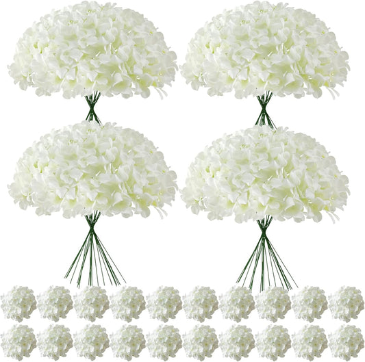 Faux White Hydrangea Artificial Flowers Bulk, Fake Silk Hydrangea Flowers Heads with Stems for Wedding Decorations Garden Party Baby Shower Porch Home Decor Table Centerpieces