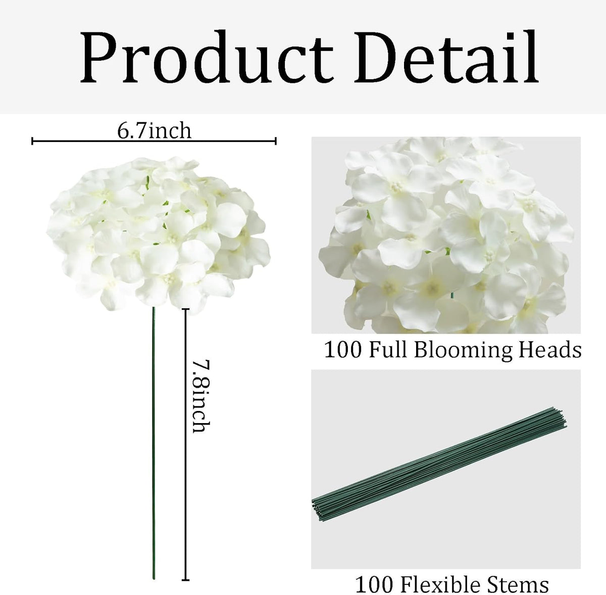 Faux White Hydrangea Artificial Flowers Bulk, Fake Silk Hydrangea Flowers Heads with Stems for Wedding Decorations Garden Party Baby Shower Porch Home Decor Table Centerpieces