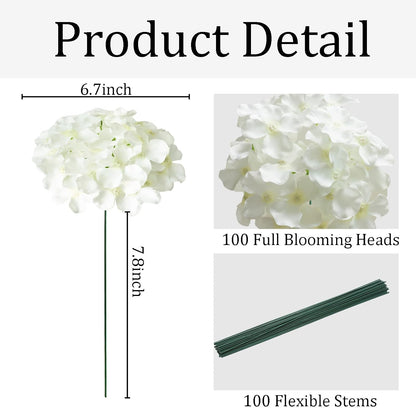 Faux White Hydrangea Artificial Flowers Bulk, Fake Silk Hydrangea Flowers Heads with Stems for Wedding Decorations Garden Party Baby Shower Porch Home Decor Table Centerpieces