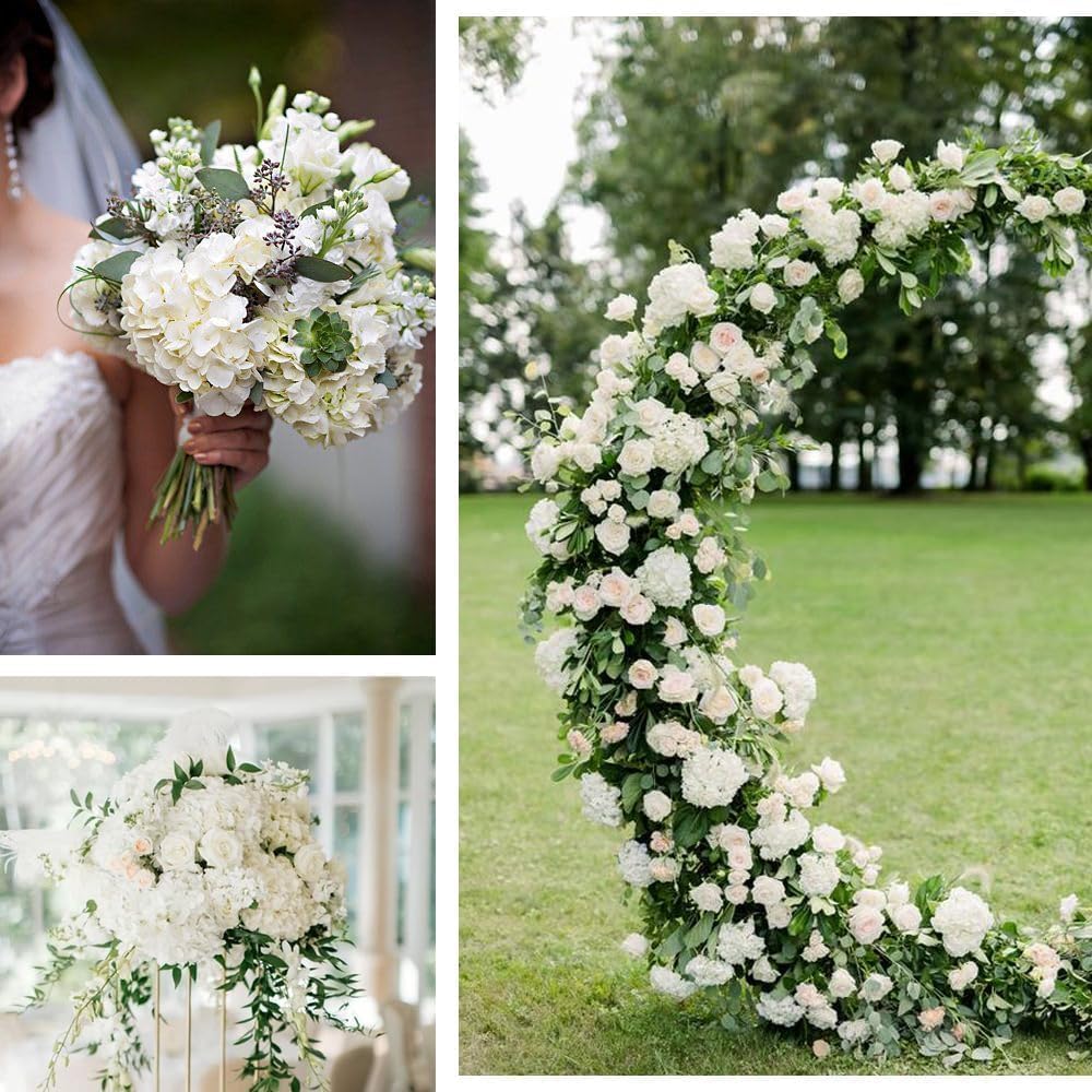 Faux White Hydrangea Artificial Flowers Bulk, Fake Silk Hydrangea Flowers Heads with Stems for Wedding Decorations Garden Party Baby Shower Porch Home Decor Table Centerpieces