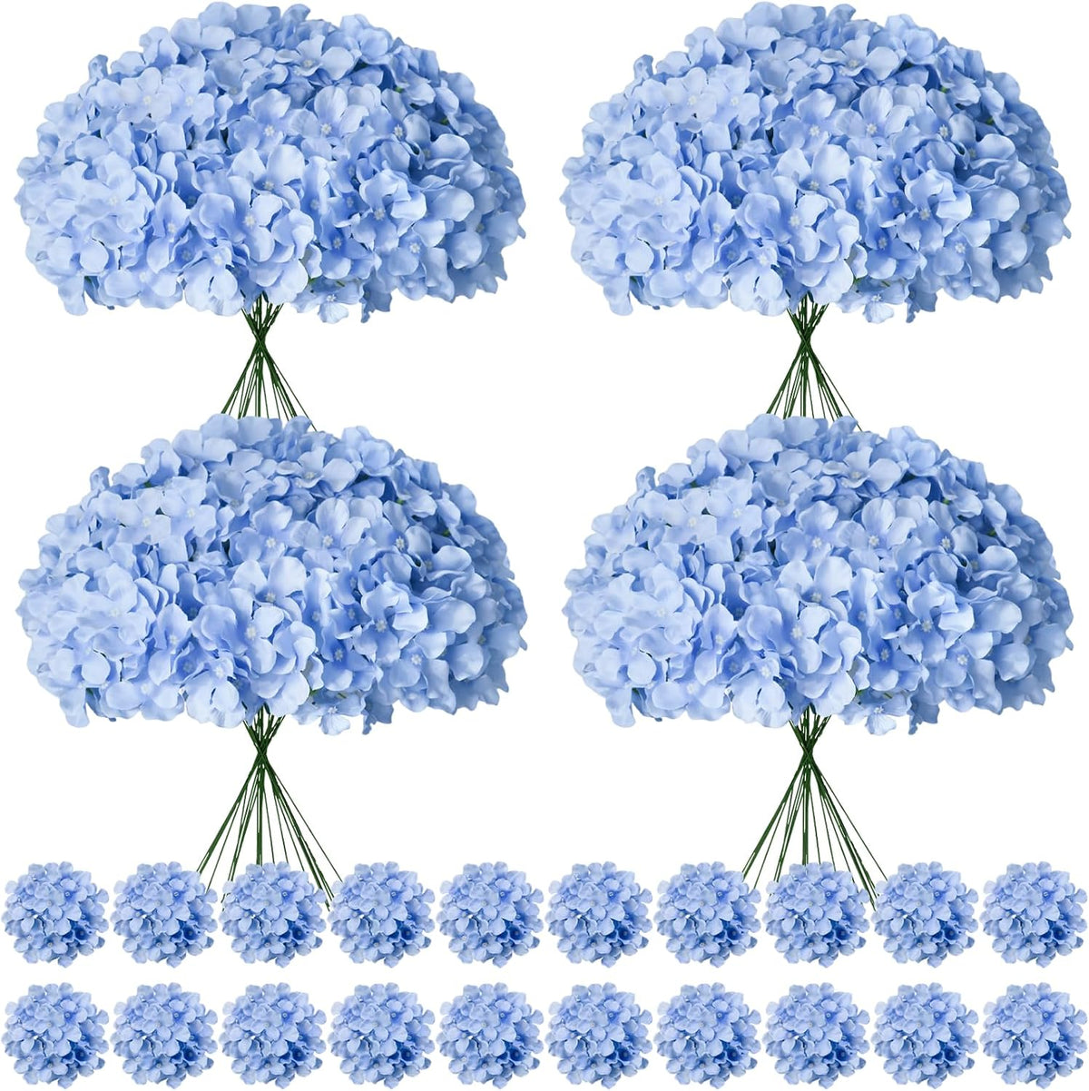 Faux White Hydrangea Artificial Flowers Bulk, Fake Silk Hydrangea Flowers Heads with Stems for Wedding Decorations Garden Party Baby Shower Porch Home Decor Table Centerpieces