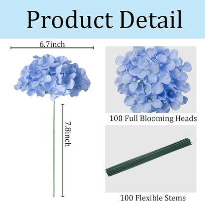 Faux White Hydrangea Artificial Flowers Bulk, Fake Silk Hydrangea Flowers Heads with Stems for Wedding Decorations Garden Party Baby Shower Porch Home Decor Table Centerpieces