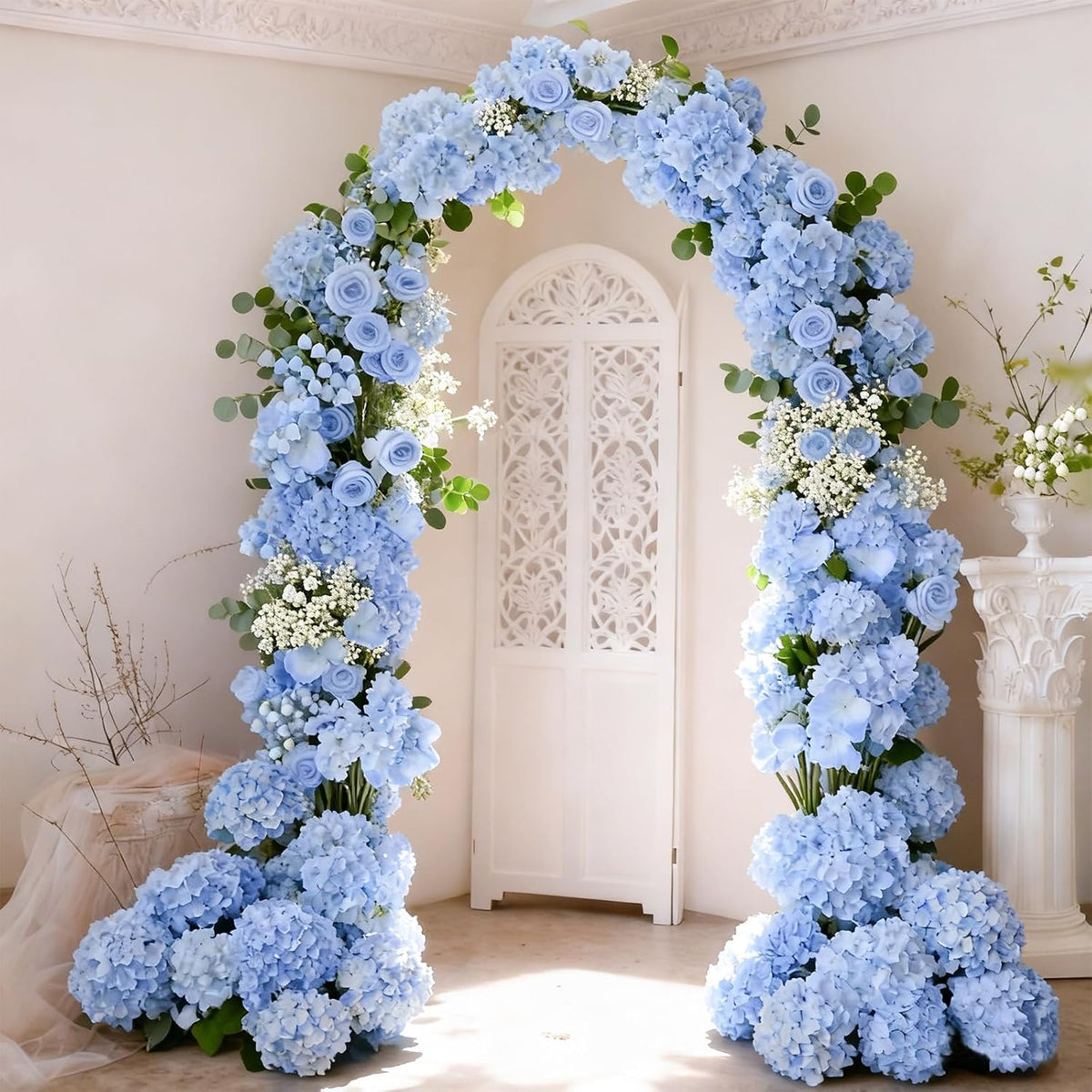 Faux White Hydrangea Artificial Flowers Bulk, Fake Silk Hydrangea Flowers Heads with Stems for Wedding Decorations Garden Party Baby Shower Porch Home Decor Table Centerpieces