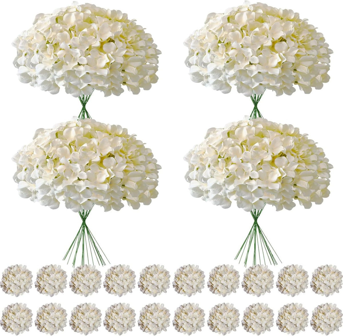 Faux White Hydrangea Artificial Flowers Bulk, Fake Silk Hydrangea Flowers Heads with Stems for Wedding Decorations Garden Party Baby Shower Porch Home Decor Table Centerpieces