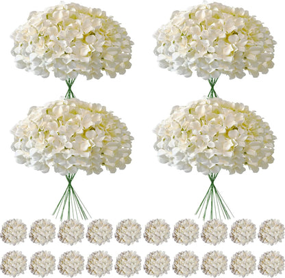Faux White Hydrangea Artificial Flowers Bulk, Fake Silk Hydrangea Flowers Heads with Stems for Wedding Decorations Garden Party Baby Shower Porch Home Decor Table Centerpieces