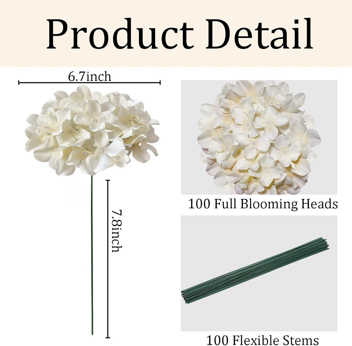 Faux White Hydrangea Artificial Flowers Bulk, Fake Silk Hydrangea Flowers Heads with Stems for Wedding Decorations Garden Party Baby Shower Porch Home Decor Table Centerpieces