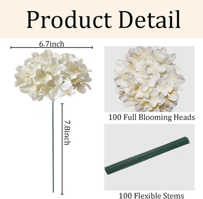 Faux White Hydrangea Artificial Flowers Bulk, Fake Silk Hydrangea Flowers Heads with Stems for Wedding Decorations Garden Party Baby Shower Porch Home Decor Table Centerpieces