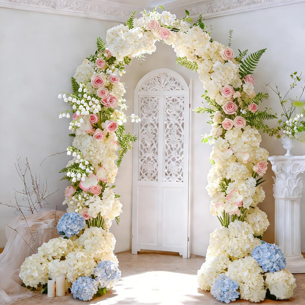 Faux White Hydrangea Artificial Flowers Bulk, Fake Silk Hydrangea Flowers Heads with Stems for Wedding Decorations Garden Party Baby Shower Porch Home Decor Table Centerpieces