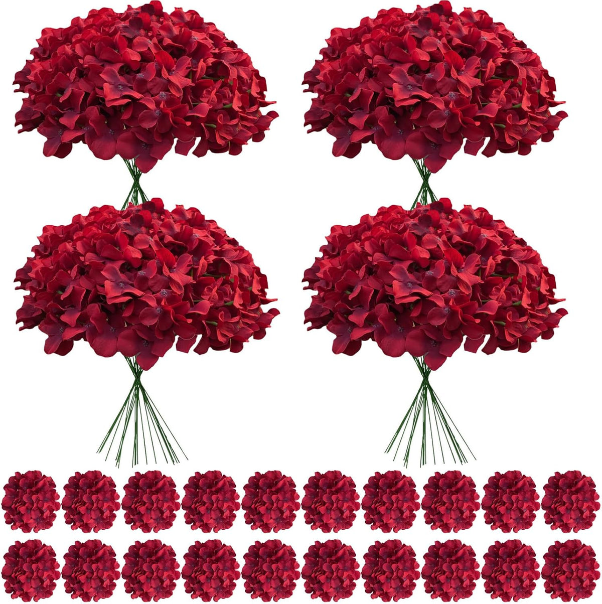 Faux White Hydrangea Artificial Flowers Bulk, Fake Silk Hydrangea Flowers Heads with Stems for Wedding Decorations Garden Party Baby Shower Porch Home Decor Table Centerpieces