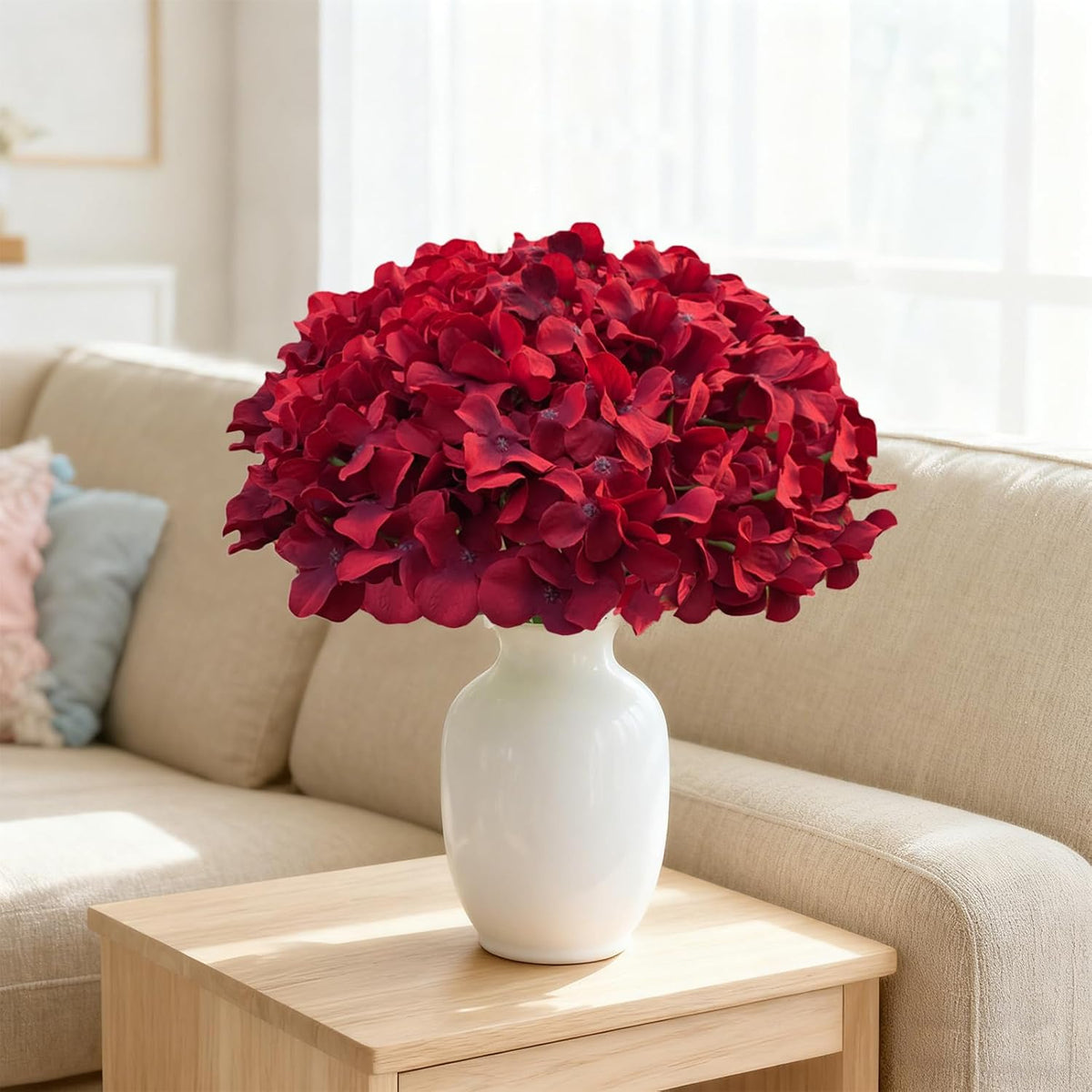 Faux White Hydrangea Artificial Flowers Bulk, Fake Silk Hydrangea Flowers Heads with Stems for Wedding Decorations Garden Party Baby Shower Porch Home Decor Table Centerpieces