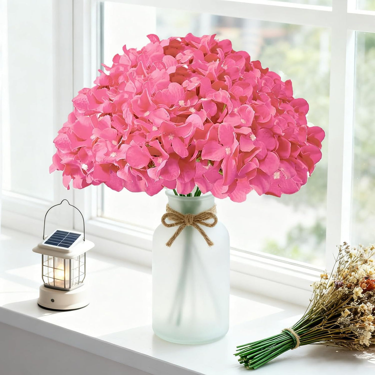 Faux White Hydrangea Artificial Flowers Bulk, Fake Silk Hydrangea Flowers Heads with Stems for Wedding Decorations Garden Party Baby Shower Porch Home Decor Table Centerpieces