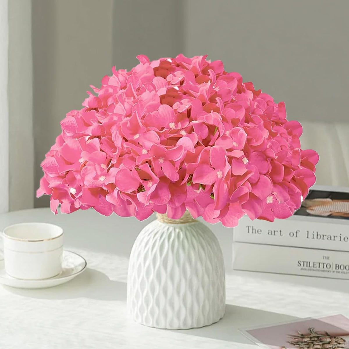 Faux White Hydrangea Artificial Flowers Bulk, Fake Silk Hydrangea Flowers Heads with Stems for Wedding Decorations Garden Party Baby Shower Porch Home Decor Table Centerpieces
