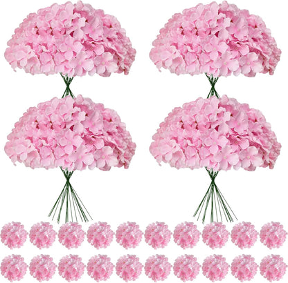 Faux White Hydrangea Artificial Flowers Bulk, Fake Silk Hydrangea Flowers Heads with Stems for Wedding Decorations Garden Party Baby Shower Porch Home Decor Table Centerpieces