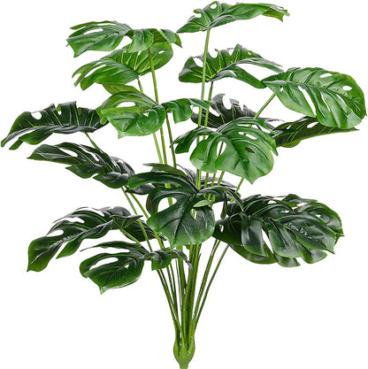 Artificial Palm Leaves Plants Faux Fake Monstera Turtle Leaf Tropical Large Palm Tree Leaves Plant Outdoor UV Resistant Plastic Plants (2 Pcs, Green)