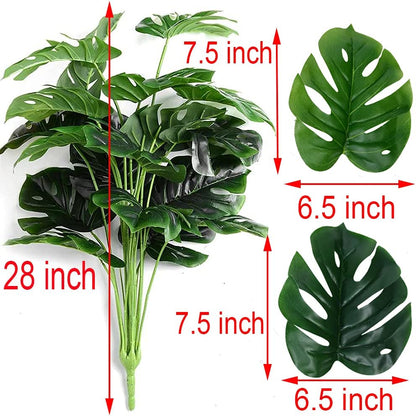Artificial Palm Leaves Plants Faux Fake Monstera Turtle Leaf Tropical Large Palm Tree Leaves Plant Outdoor UV Resistant Plastic Plants (2 Pcs, Green)