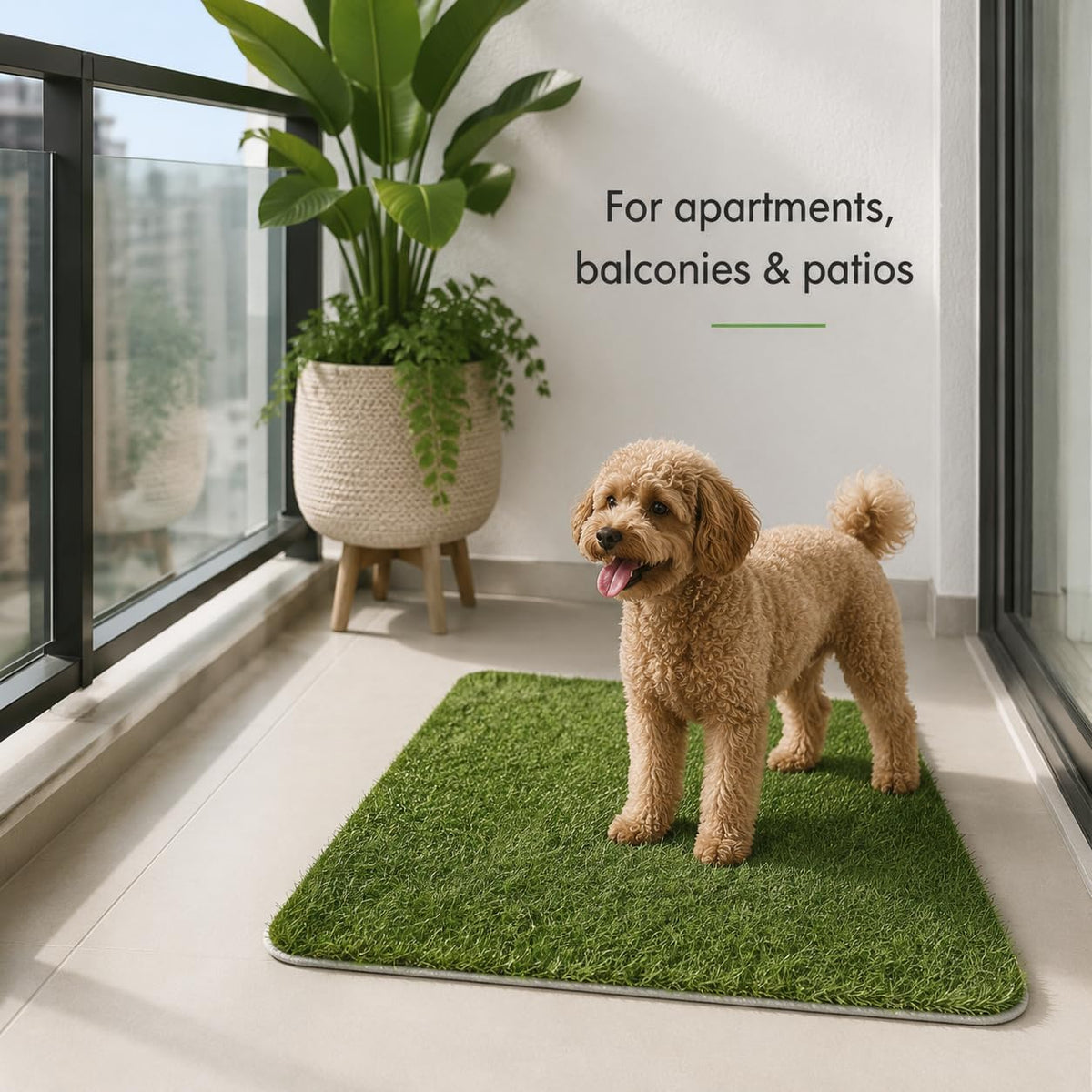 Artificial Grass Dog Potty Pad, 24 x 36 in Indoor Puppy Pee Pad with Non-Slip Rubber Base, Washable Cuttable Turf for Small Dogs, Apartments & Balconies