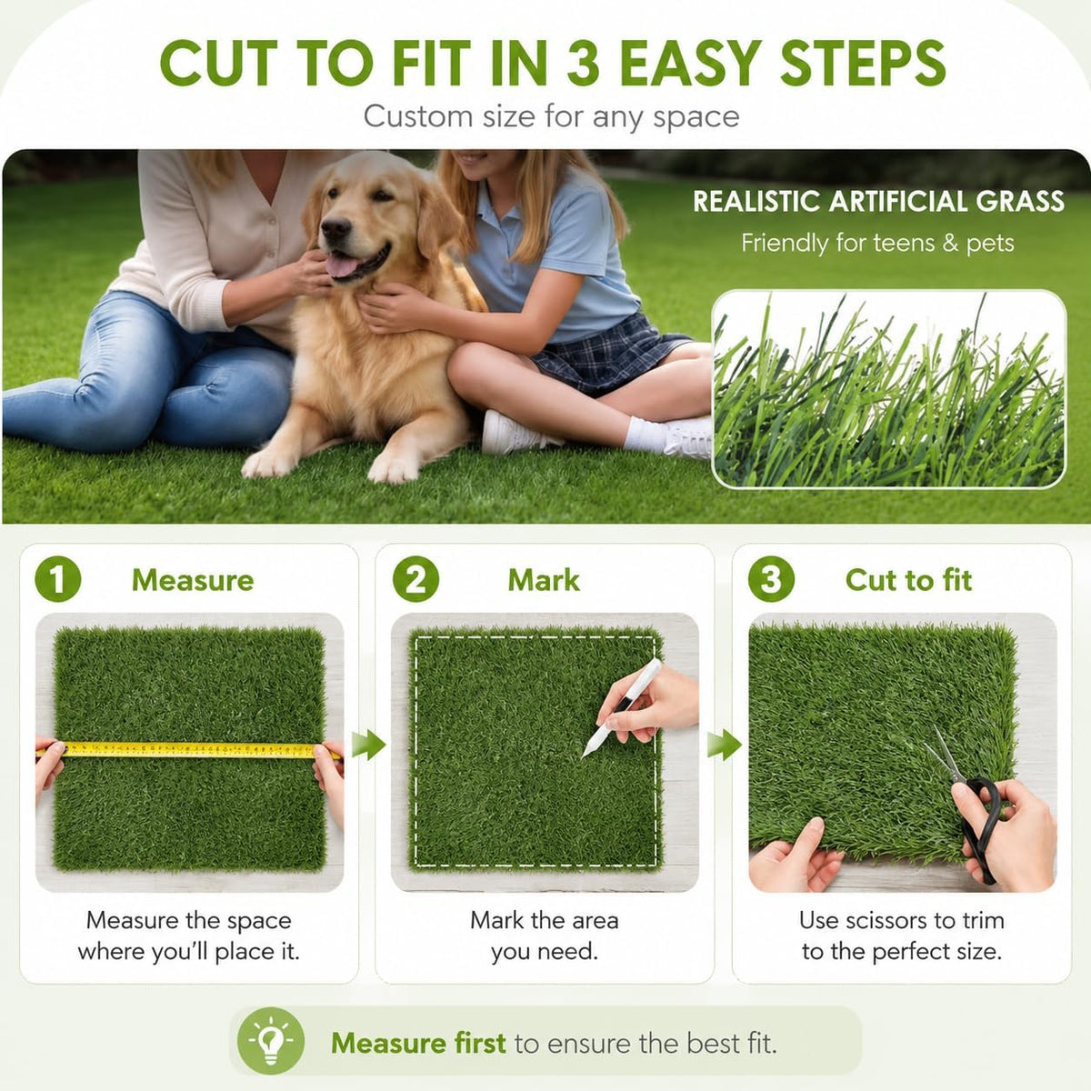 Artificial Grass Dog Potty Pad, 24 x 36 in Indoor Puppy Pee Pad with Non-Slip Rubber Base, Washable Cuttable Turf for Small Dogs, Apartments & Balconies