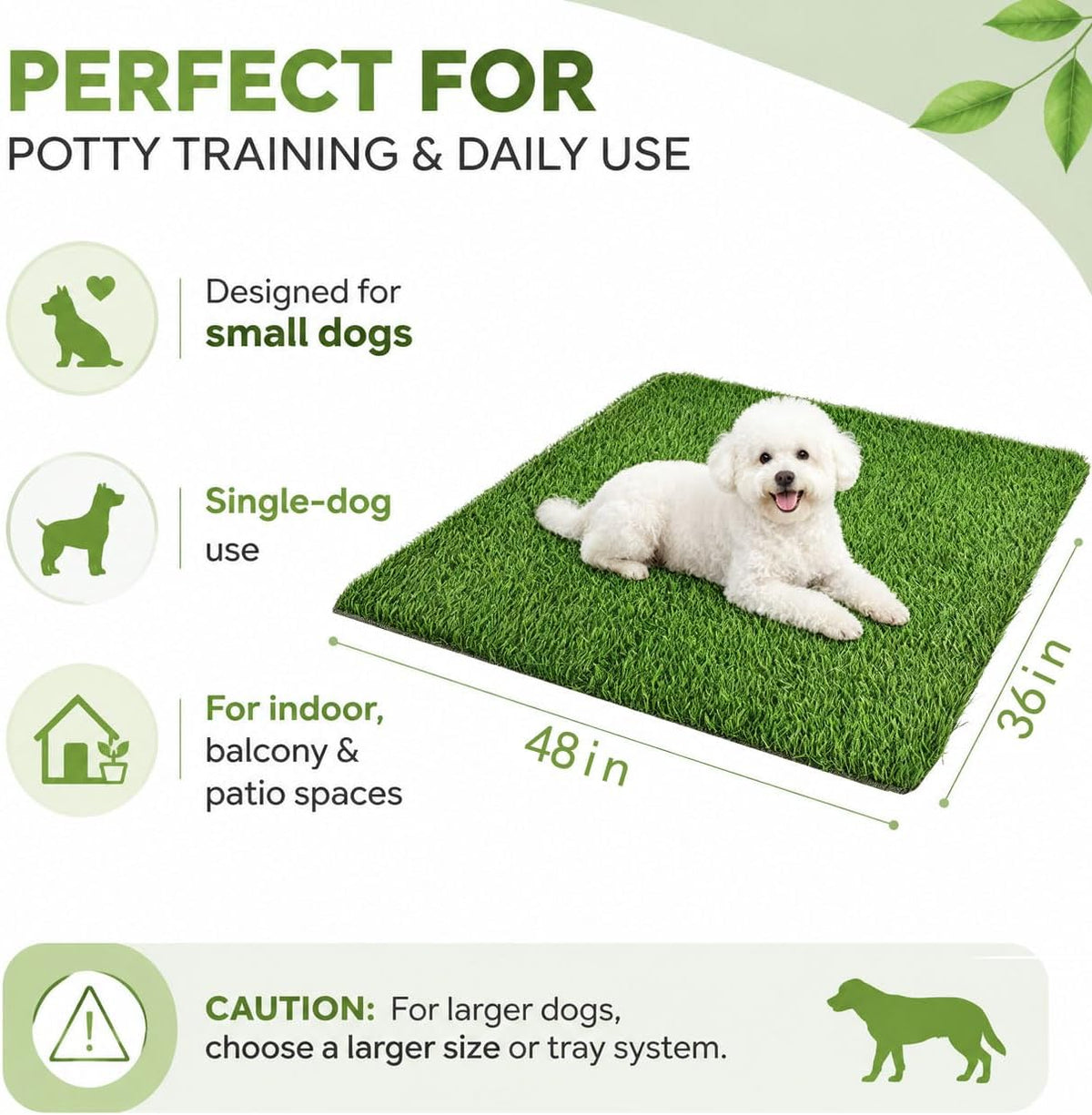 Artificial Grass Dog Potty Pad, 24 x 36 in Indoor Puppy Pee Pad with Non-Slip Rubber Base, Washable Cuttable Turf for Small Dogs, Apartments & Balconies