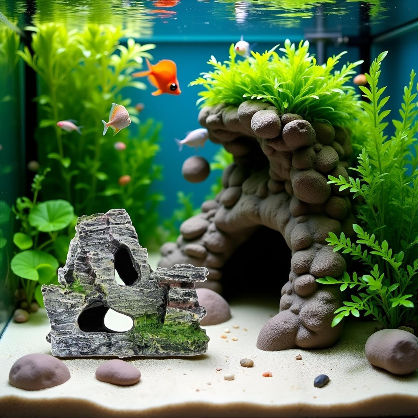 Artificial Moss Rock Cave Aquarium Decor, Fish Tank Hideout, Mountain Terrain Ornament