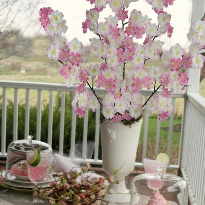 2 Pcs Artificial Cherry Blossom Flowers Branches 41" Faux Cherry Blossom Long Stem Orange Silk Cherry Blossom Tree Tall Fake Flower Arrangement for Home Wedding Centerpieces Spring Indoor Decor