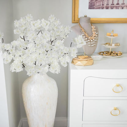 2 Pcs Artificial Cherry Blossom Flowers Branches 41" Faux Cherry Blossom Long Stem Orange Silk Cherry Blossom Tree Tall Fake Flower Arrangement for Home Wedding Centerpieces Spring Indoor Decor
