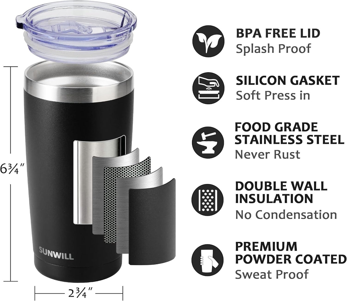 Coffee Tumbler, 20 oz Insulated Travel Mug Stainless Steel