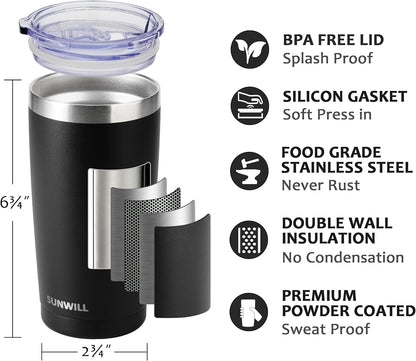 Coffee Tumbler, 20 oz Insulated Travel Mug Stainless Steel