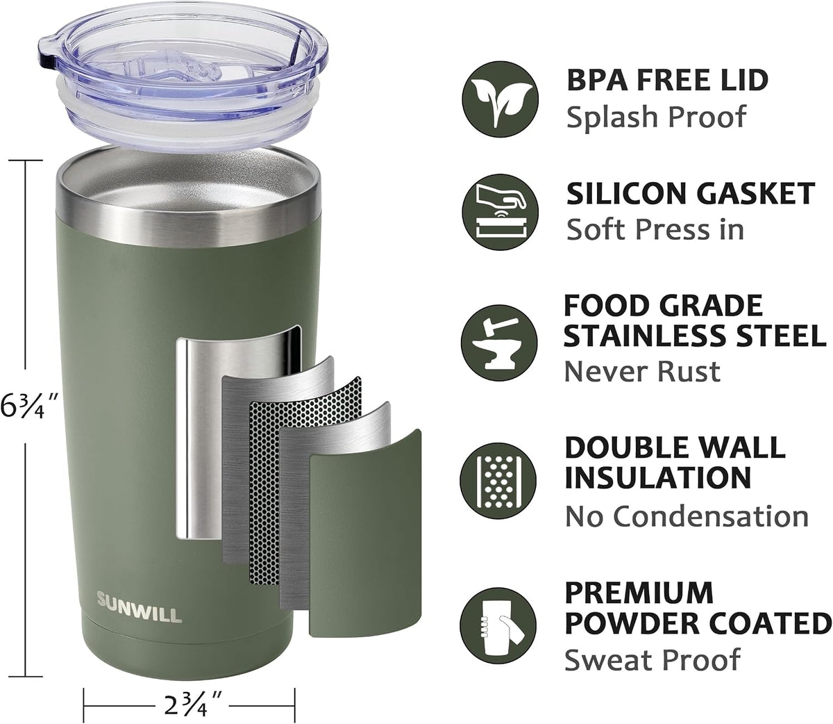 Coffee Tumbler, 20 oz Insulated Travel Mug Stainless Steel