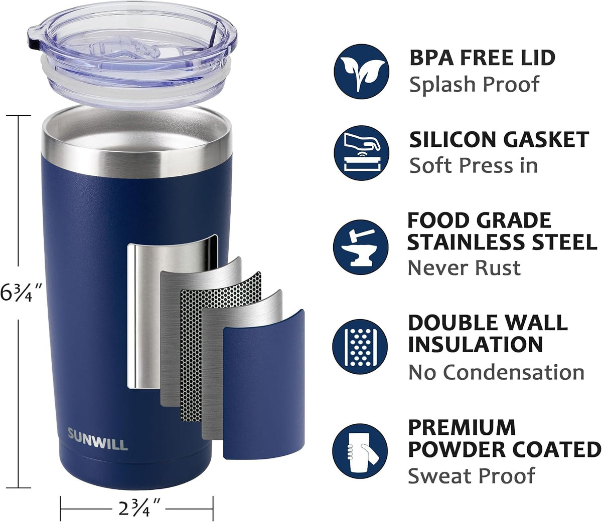 Coffee Tumbler, 20 oz Insulated Travel Mug Stainless Steel