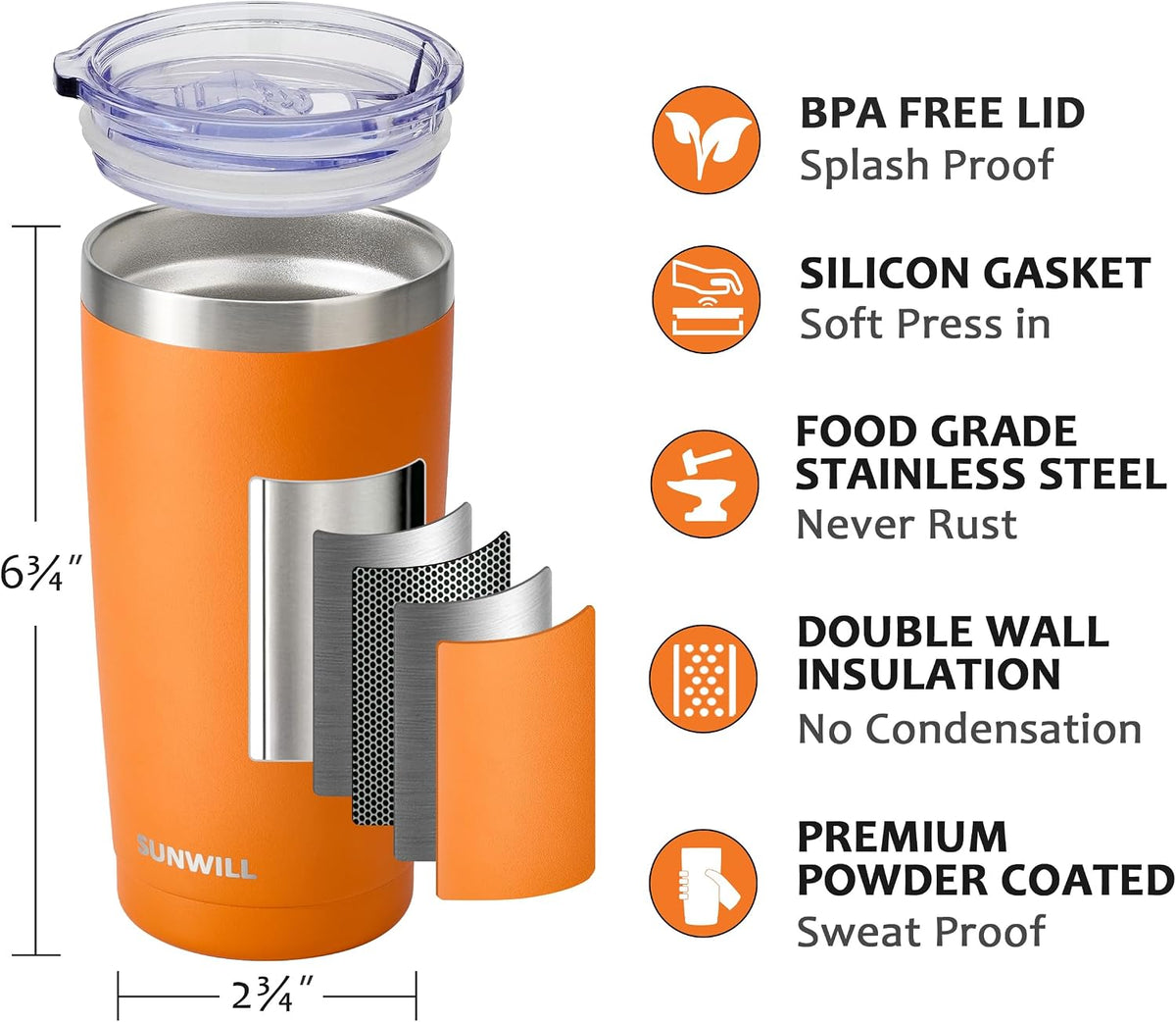 Coffee Tumbler, 20 oz Insulated Travel Mug Stainless Steel