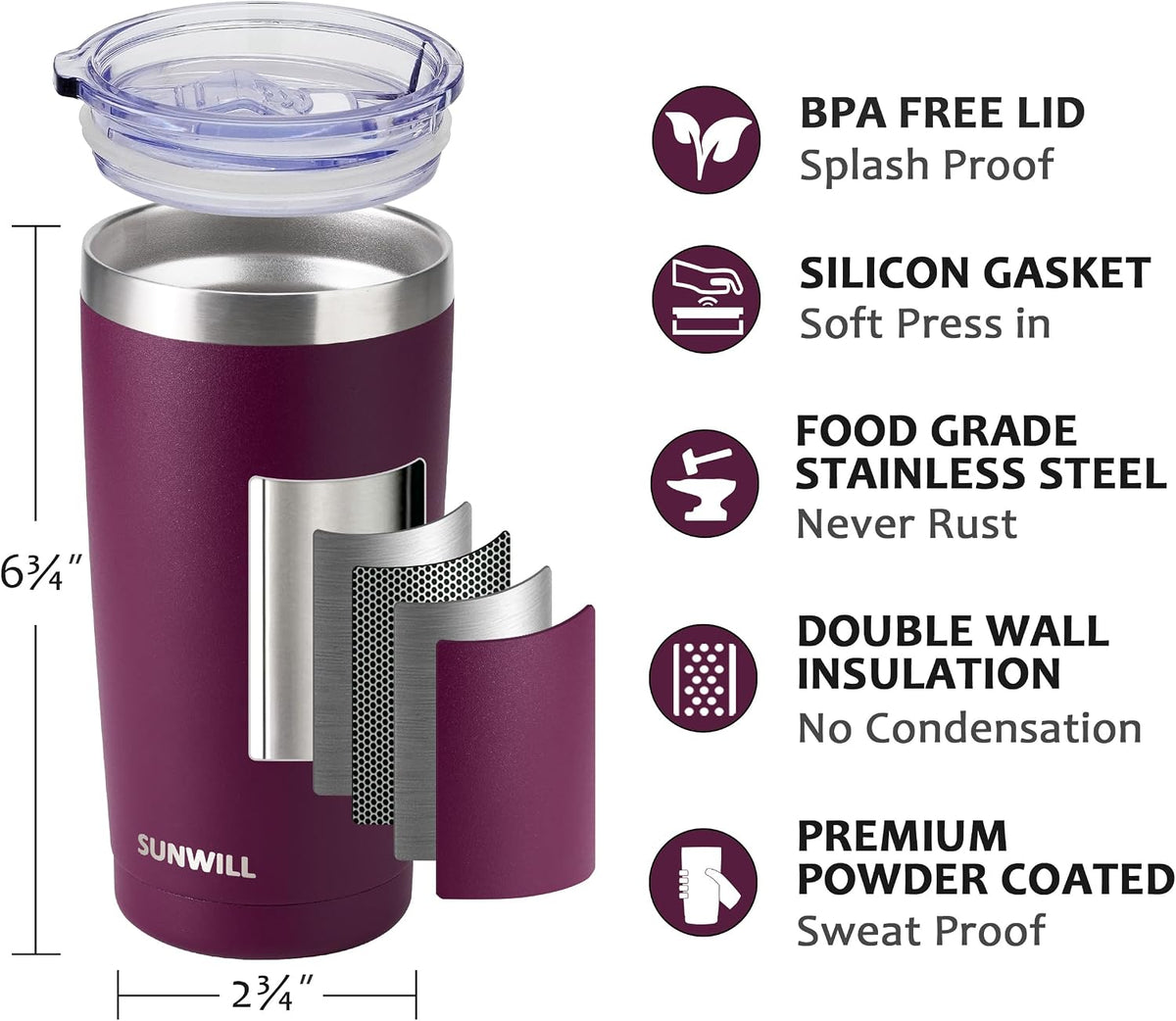 Coffee Tumbler, 20 oz Insulated Travel Mug Stainless Steel