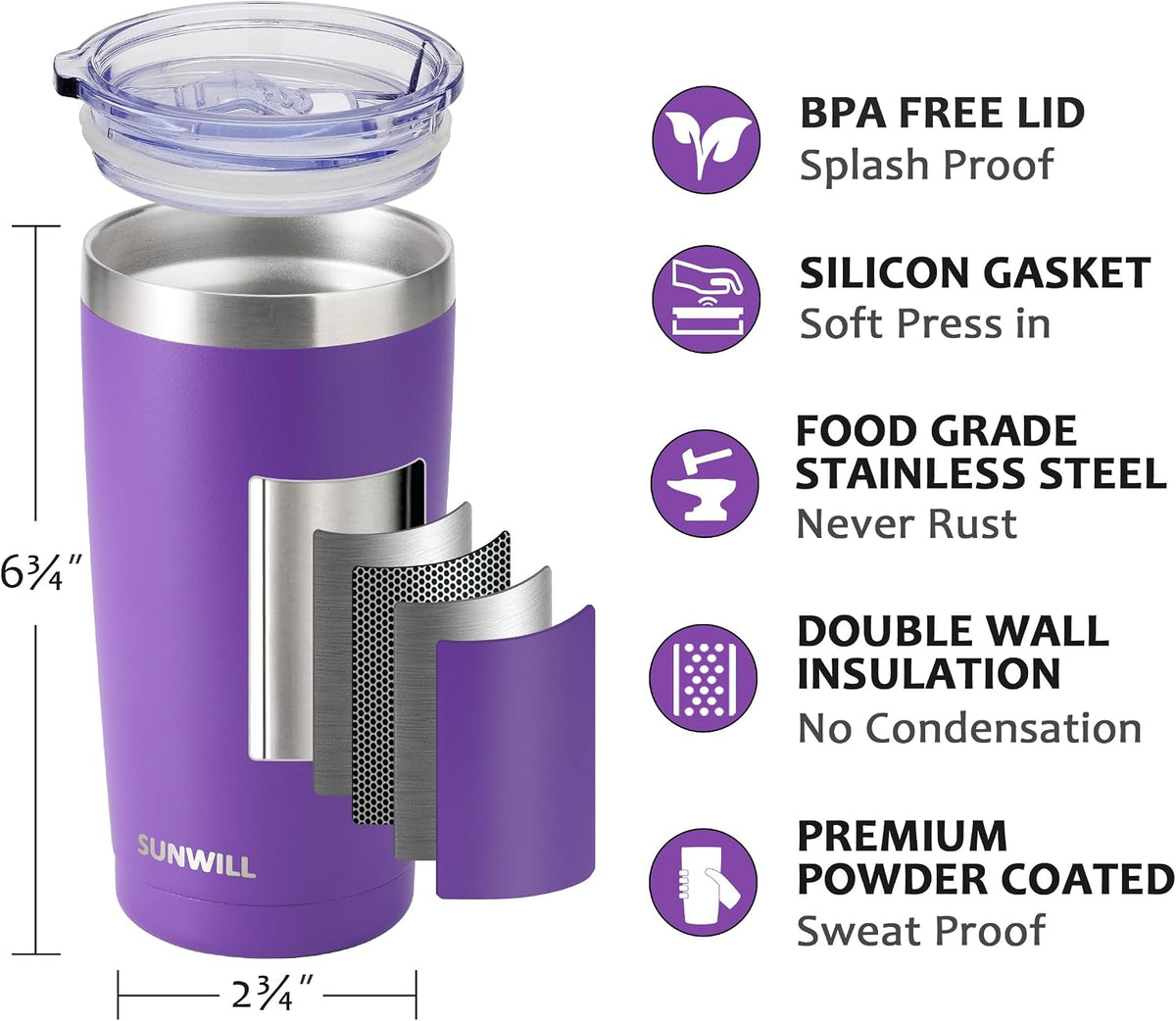 Coffee Tumbler, 20 oz Insulated Travel Mug Stainless Steel